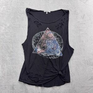 Charlotte Russe Y2k Tank Top Womens Small Black Celestial Galaxy Distressed